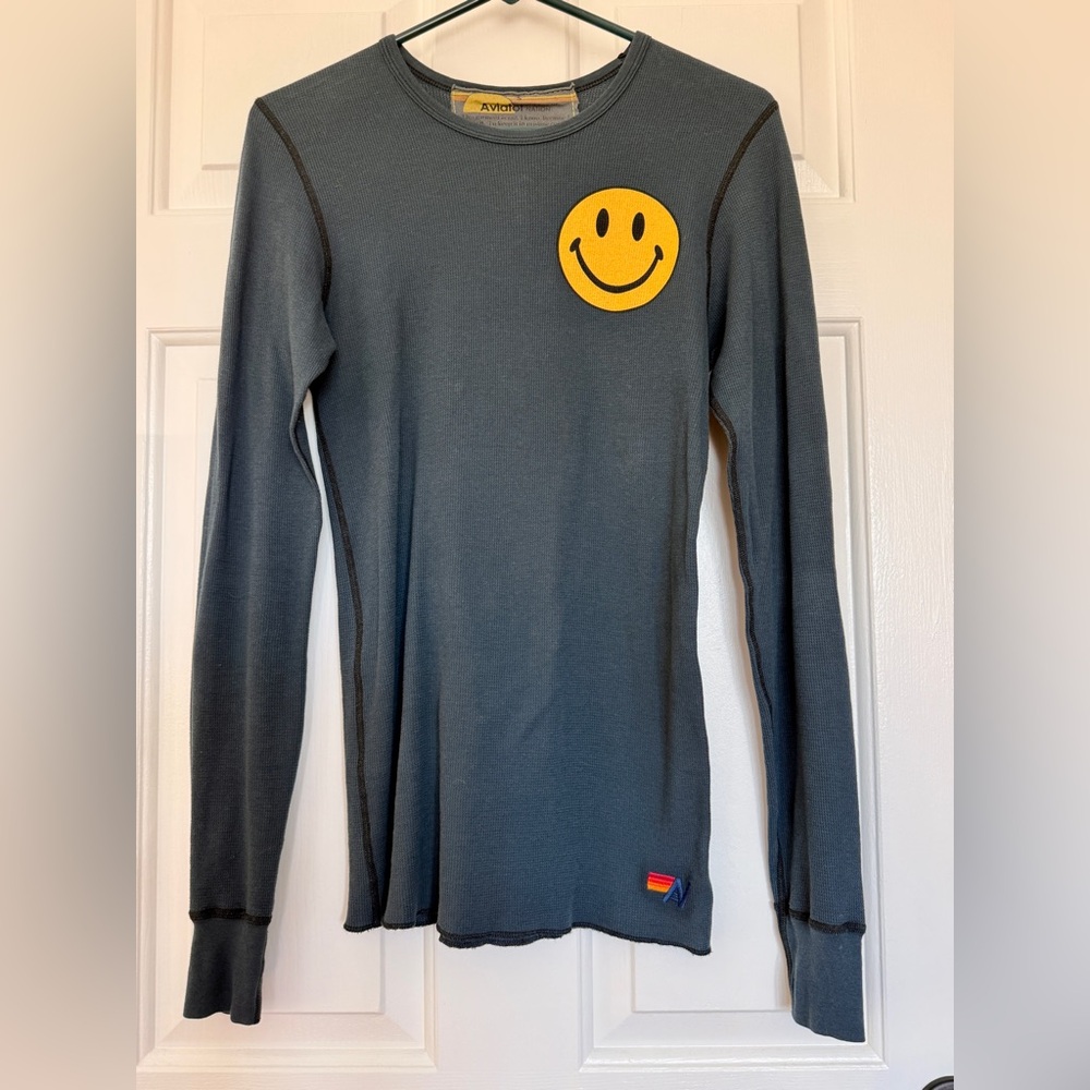 Aviator Nation Smiley 2 Long Sleeved Thermal Charcoal Sz: S - Picture 3 of 6